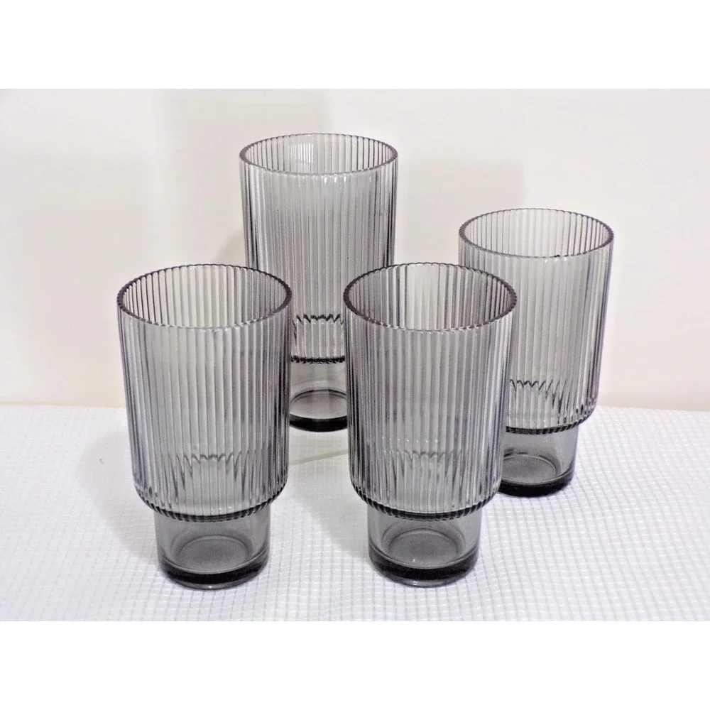 Better Homes & Garden 4 Ribbed Smokey‎ Glass Tumbler Drinking Glasses 6 Oz